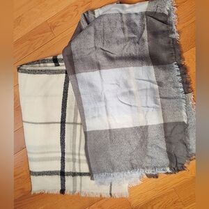 Plaid, White & Gray and Blue Scarves set Of 2